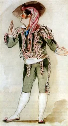 Carlo Zucchelli (1793-1879) italiensk bass, som Figaro i operaen quot;Barberen i Sevillaquot; av Gioacchino Rossini, akvarell