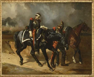 Le cuirassier wounde - Den sårede Cuirassier, av De Dreux, Alfred (1810-1860). olje på lerret