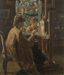Kunstner i studioet sitt (olje på panel)