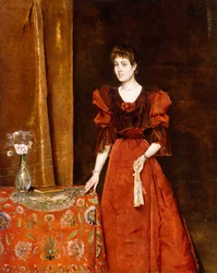Elegant dame holder en vifte, 1893