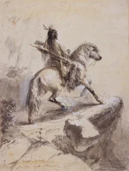Crow Indian on Lookout, ca. 1837 (penn og blekk, vask og gouache på papir)