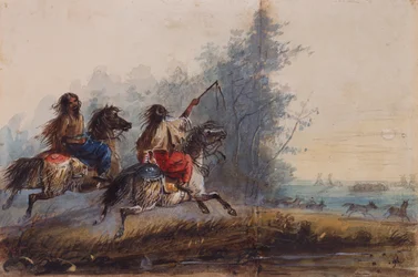 Hunner, slangestamme, drivende hester, ca. 1837 (blyant, akvarell og gouache på papir)