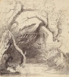 Indian Cabin on the Platte, ca. 1837 (penn og blekk og vask på papir)