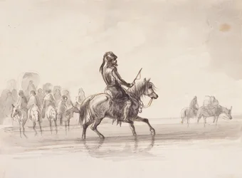 Jim Bridger, in a Suit of English Armour, ca. 1837 (penn og blekk og vask på papir)