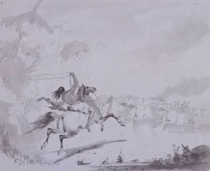 Kaster lasso, ca. 1837 (penn og blekk med grå vask på grått kort)