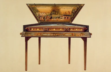 Hamret dulcimer i en malt lydboks, 1700-tallet, fra 