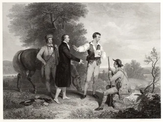 Fangsten av major Andre, etter Asher B. Durand, ca. 1846 (gravering)