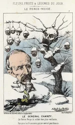 Le Perce-Neige: caricature about General Antoine Alfred Eugène Chanzy (1823 - 1883) - ill. from 15/01/1871 in ” Flowers, Fruits and Vegetables of the Day”