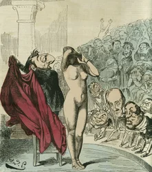 Den nye phryne, ifølge et maleri av Gerome, ville Phryne være Republique avduket. i "" L