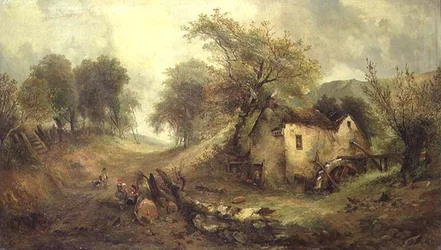 Barn på sti ved en mølle