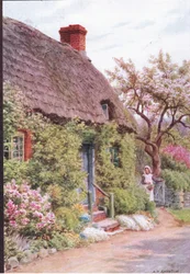 The Cottage Door, Elmley Castle, Worcester, fra The Cottages and the Village Life of Rural England utgitt av Dent & Sons Limited
