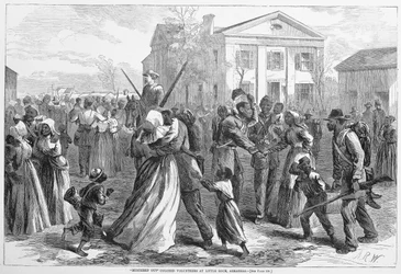Mustered Out Colored frivillige på Little Rock, Arkansas, fra Harpers Weekly, pub. 1866