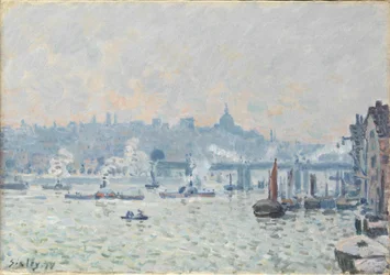 Utsikt over Themsen: Charing Cross Bridge, 1874