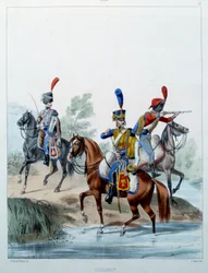 Napoleons hær: Husarer. Gravering av Alfred De Marbot (1800-tallet) 1806. Malmaison, Musee Du Chateau.