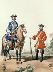 Provost Marshal of the Constabulary og et medlem av militærpolitiet i 1724, gravert av D. Noirmont