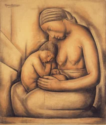 Indisk mor, ca. 1936 (fargestift på papir)