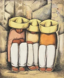 Hvilende indianere, ca. 1935 (tempera og kull på kortet)