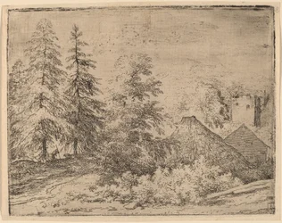 Mann mellom to grantrær, sannsynligvis ca. 16451656.