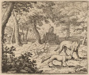 Reynard og ulven før fiskevognen, sannsynligvis ca. 16451656.
