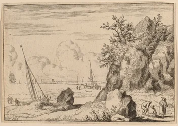 Havlandskap med tre figurer til høyre, sannsynligvis ca. 16451656.