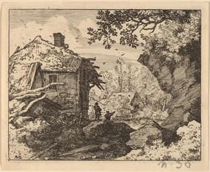 Halmhytte sett bakfra, sannsynligvis ca. 16451656.