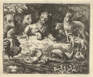 Hanen anklager Renard for å ha myrdet hønen hans, 1650-75.