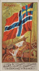 Norge, fra Alle nasjoners flagg, serie 1 N9 for Allen & Ginters sigarettmerker, 1887.
