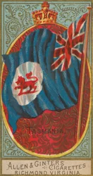 Tasmania, fra Alle nasjoners flagg, serie 2, nr. 10, for Allen & Ginters sigarettmerker, ..., 1890.