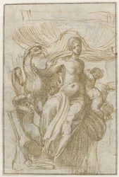 Leda av Venus (?) med fugl og putti for et skall