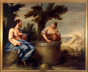 Kristus og samaritan. Maleri av Cano Alonso (1601-1667), ec. esp.