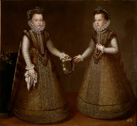 Portrett av Isabella og Catherine, døtre av kong Filip II (1527-1598) av Spania Maleri av Alonso Sanchez-Coello (Sanchez Coello) (ca. 1531-1588) 1570 rundt Madrid, Prado-museet