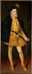 Spedbarnet Don Carlos, sønn av Filip II og hans første kone og kusine Maria av Portugal … (maleri på lerret)