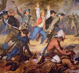 Massakren i Wyoming Valley i juli 1778 (farge litho) (detalj)