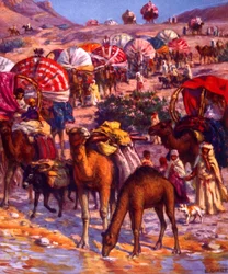 Gruppe av arabiske nomader i ørkenen. av Nasreddine Dinet (Alphonse-Étienne Dinet). 1861 1929. en fransk orientalistisk maler 1918