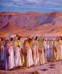 Illustrasjon som viser muslimske arabiske pilegrimer på vei til Mekka. av Nasreddine Dinet (Alphonse-Étienne Dinet). 1861 1929