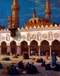 Illustrasjon som viser lærde og studenter som studerer ved Al Azhar University. Av Nasreddine Dinet (Alphonse-Étienne Dinet). 1861 1929