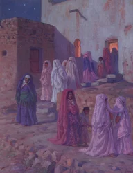 Muslimer som forlater landsbymoskeen på Eve of Mouled, illustrasjon fra en historie om profeten Mohammeds liv, publisert i Paris i 1918