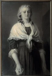 Portrett av dronning Marie Antoinette (1755-1793) ved conciergen Dronningen, representert i 1793, bærer sorg. Kulltegning av Alphonse Francois (1814-1888) 1851 Søn. 0,72x1,11 m Malmaison, musee du chateau