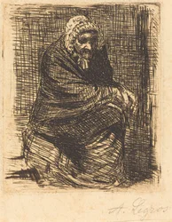 Gammel kvinne sitter Den gamle kvinnen sitter.