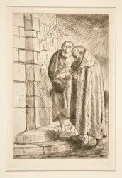 St. Peter og St. Paul a la porte de M. Richard, fra Histoire du Bonhomme Misere (St. Peter og St. Paul hos Mr. Richard