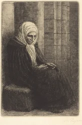 Kvinne sittende med ryggen mot en vegg, barn med hodet i fanget hennes (Femme assis, muraille au fond, enfant la tête dans son giron)