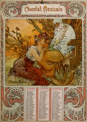 Chocolate Masson-kalender illustrert av Mucha (1860 – 1939). en tsjekkisk jugendmaler