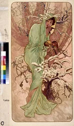 Vinter (Serie med allegori om de fire årstidene). Kunstverk av Alfons Maria Mucha (Alphonse Marie Mucha