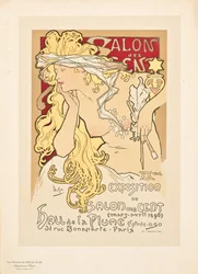 Reproduksjon av en plakat som reklamerer for Salon des Cent-utstillingen i Hall de la Plume, 1896