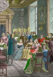 Corneille leser Polyeucte på Hotel de Rambouillet i 1642 (gravering)