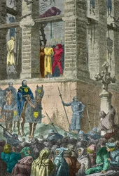 Enguerrand de Marigny blir henrettet på galgen ved Montfaucon i 1315 (gravering)