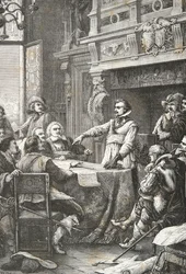 Jean Guiton sverger på å forsvare La Rochelle under beleiringen i 1628 (gravering)