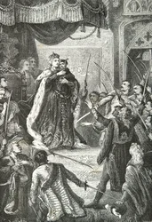 Maria Theresa av Østerrike med den fremtidige Josef 2 foran de ungarske magnatene