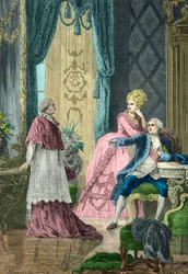 Marie Antoinette og Ludvig 16 avhører kardinal de Rohan om halskjede-affæren