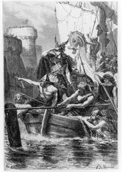 Norrøne båter som beleirer Paris, fra 'The History of France fortalt til mine barnebarn' av Francois Guizot (1787-1874) og avsluttet av Guizots datter, utgitt av Hachette, 1879, (bw pho